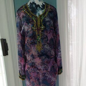 Silk Print Beaded Tunic